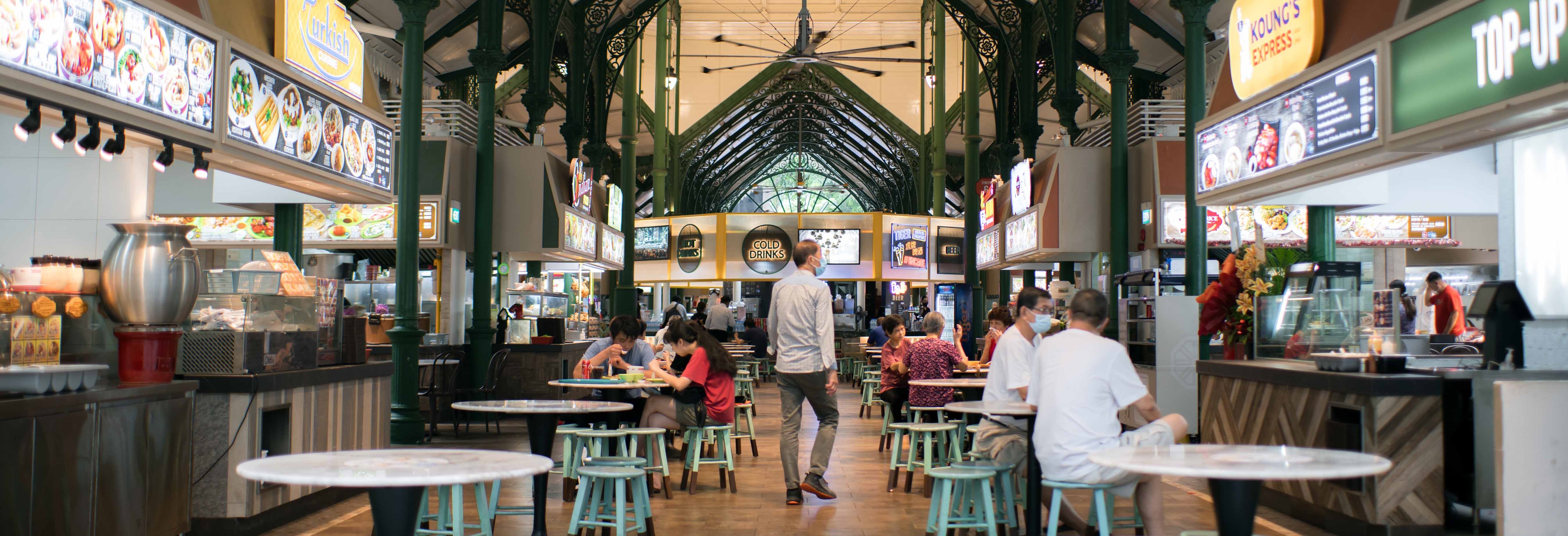 Lau Pa Sat Hawker Centre with a wide variety of stalls selling different cuisines