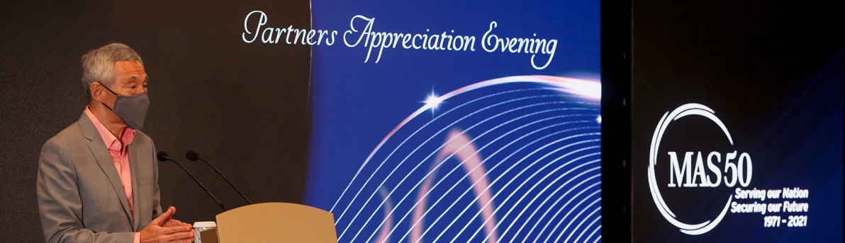 PM Lee Hsien Loong speaking at MAS50 Partners Appreciation Evening