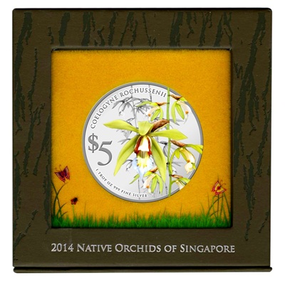 Coelogyne Rochussenii 1oz 999 Fine Silver Proof Colour Coin